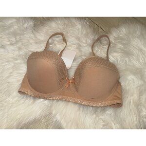 Jezebel J5820 Lace Trim Underwire Contour Bra Lined Womens 34C Beige New